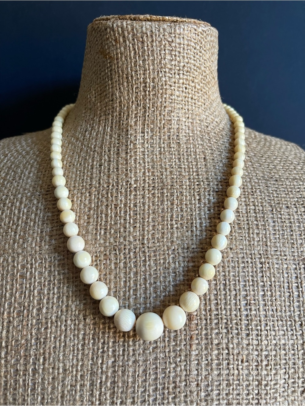 Vintage genuine Ivory graduated Beaded Necklace.